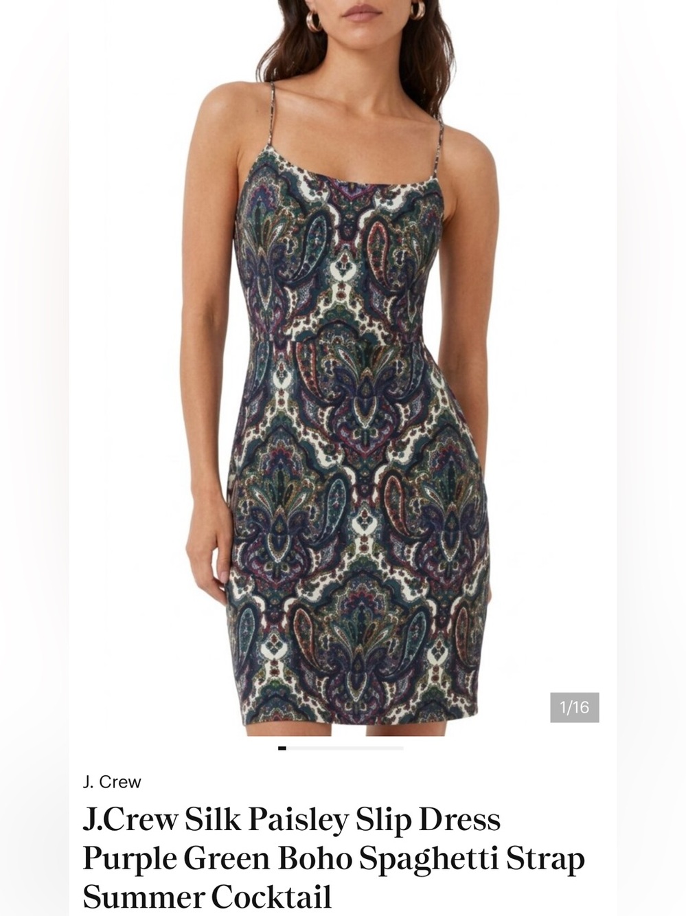 J. Crew Purple & Green lined Silk Paisley Slip Dress, Sz 6